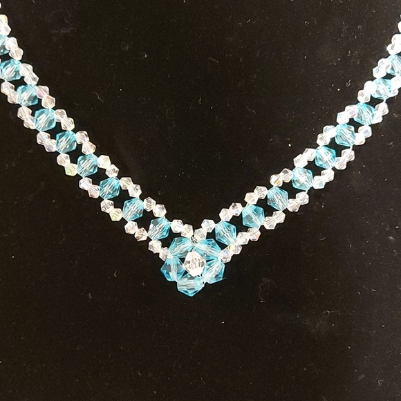 Hand made Sky Blue and Clear Crystal Necklace - Picture 8 of 8